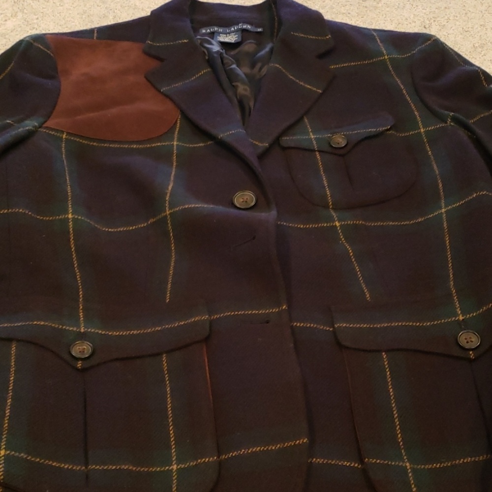 RALPH LAUREN made in Italy plaid wool n real suede EUC blazer - Picture 3 of 11
